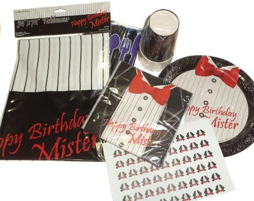 Red Tie Tuxedo Happy Birthday Mister Party Supplies - Plates, Napkins, Cutlery, Cups, Tablecover