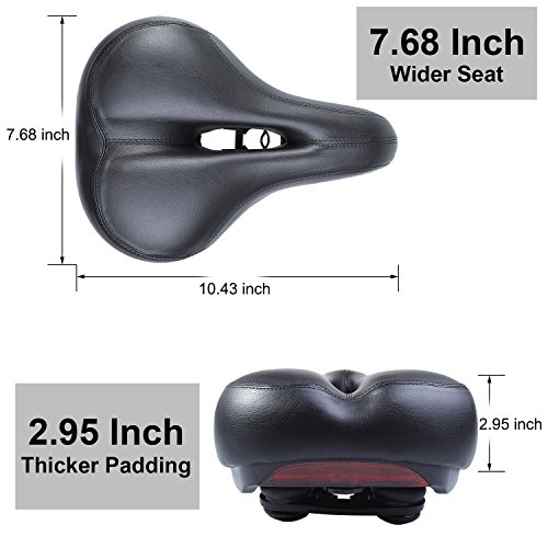 Comfortable Wide Bike Seat with Seat Post Clamp LED Reflective Lights Cushion Bicycle Seat Bike Saddle