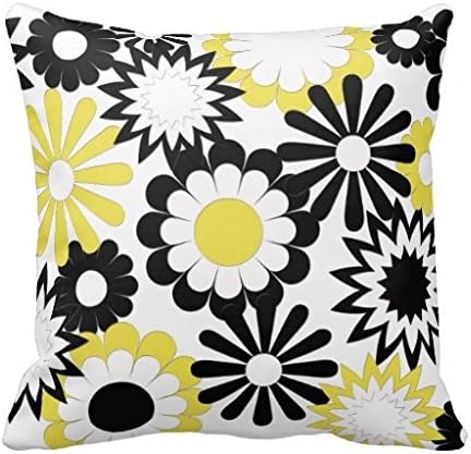 Goumyn 18 inch Decorative Pillow Case MoJo Throw Pillows, Yellow, Black & White Flowers Pillowcase