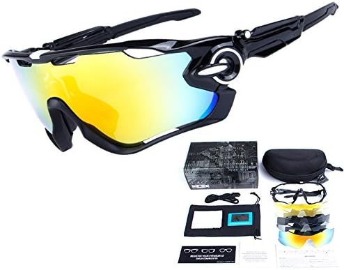 Polarized light Cycling Glasses Windbreak UV 400 Eye protection Sports sunglasses Mens women Ultralight frame HD PC Riding fishing ski glasses 5 interchangeable lenses, 001