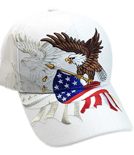 Aesthetinc Patriotic American Eagle and American Flag Baseball Cap USA 3D Embroidery (White)