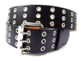 Triple Row 3 Holes PU Leather Grommet Belt Black