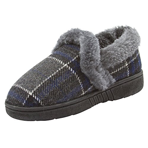Skysole Boys Plaid Closed Back Slipper With Plush Collor and Rugged Ousole Navy/Grey 9/10 US Toddler - Thumbnail 3