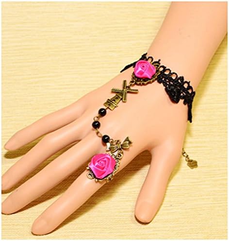 Oyang Gothic Vintage Lace Bangle Crystal Bracelet Flower Slave Chain Ring Hand Harness