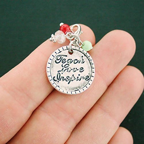 4 Teacher Charms Antique Silver Tone Teach with Lobster Clasp - SC6 Jewelry Making Supply Pendant Bracelet DIY Crafting by Wholesale Charms