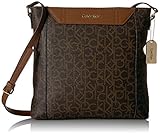 Calvin Klein Dorus Monogram Top Zip Crossbody, Rown/Khk/Luggage Saffiano