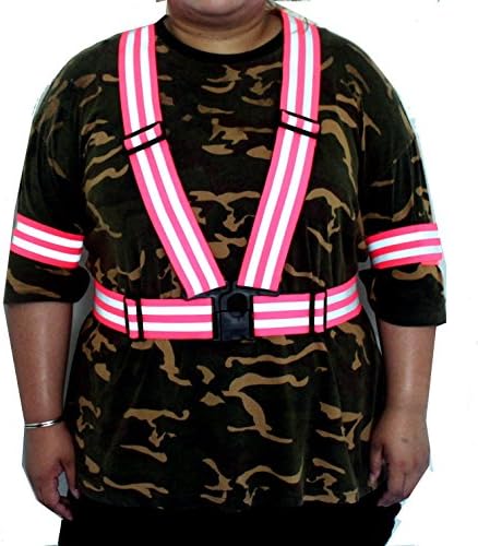 Reflective Vest belt Elastic with 2 Arm Bands Hi visibility for adult, Fully Adjustable, Multi-purpose, pink