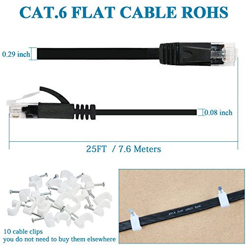25 ft Ethernet Cable, Cat6 Wireless Network Cable for PS4/Xbox One, Flat Gigabit Ethernet Cord with RJ45 Snagless Connector, Computer Lan Internet Cable for Switch, ethernet adapter(7.5 Meters)