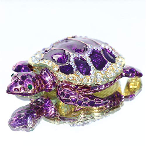 Waltz&F Purple sea turtleTrinket Box Hinged Hand-Painted Figurine Collectible Ring Holder with Gift Box