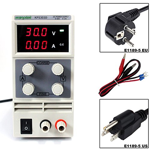 Wisamic DC Variable Power Supply - 30V 10A DC 110V/220V KPS3010D Switchable Adjustable Power Supply with Alligator Clip