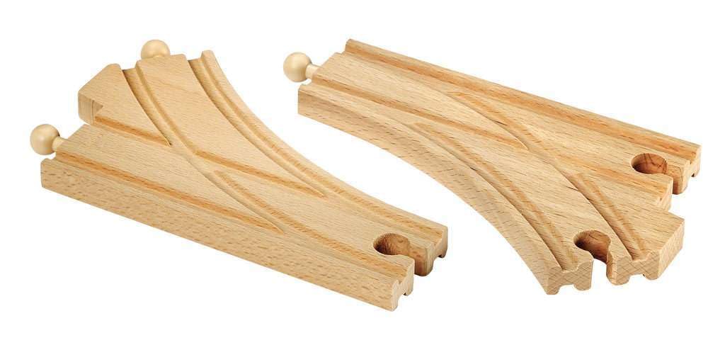 BRIO World Curved Switches Wooden Train Track for Kids Age 3 Years Up - Railway Accessories and Add Ons