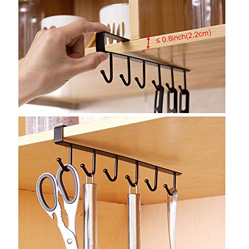 EigPluy 2pcs Mug Hooks Cups Wine Glasses Storage Hooks Kitchen Utensil Ties Belts and Scarf Hanging Hook Rack Holder Under Cabinet Closet Without Drilling,Black