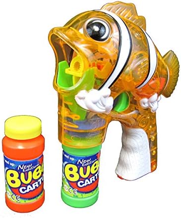 Fettipop Light-Up Musical Cartoon Fish Bubble Gun Shooter with Two Refill Bottles, Orange