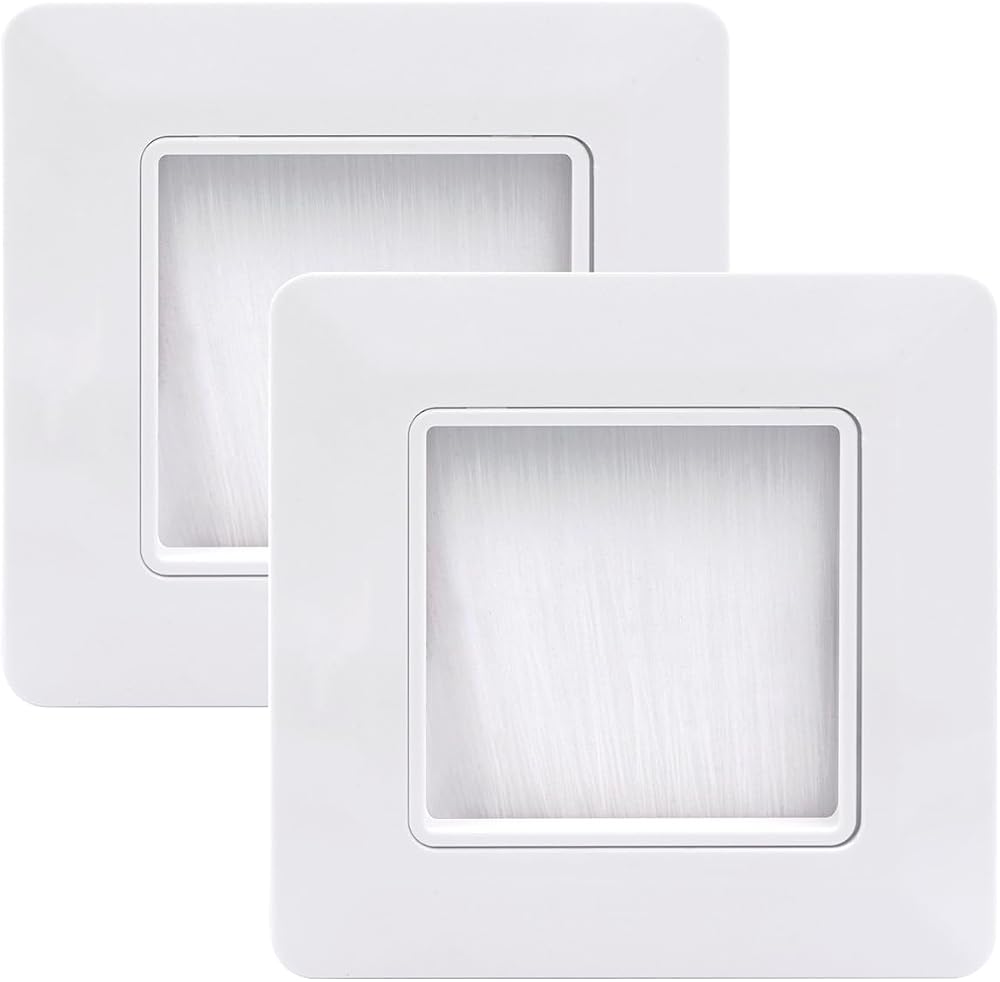 VCE White Single Gang Brush Faceplate Wall Plate for Cable Management - 2 Pack