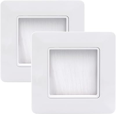 VCE White Single Gang Brush Faceplate Wall Plate for Cable Management - 2 Pack