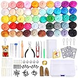 PP OPOUNT Needle Felting Starter Kit with Instructions, 50 Colors Wool Roving Fibre Yarn, 25 Pieces Wool Felt Tools and Foam Mat for DIY Needle Felting