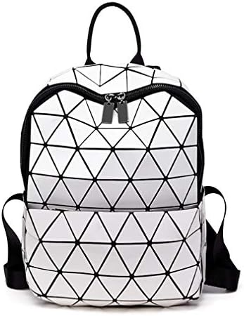 New Women Backpack Geometric Folding Bag White