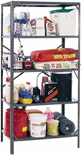Double Cross-Braces Sturdy Steel Construction 5-Shelf Grey Shelving Organizer