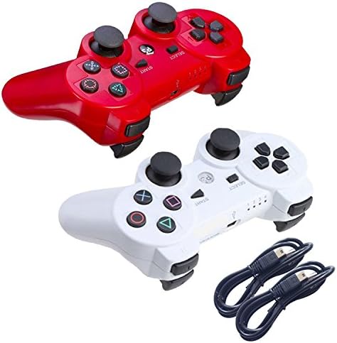 Tevodo 2 Packs Wireless Bluetooth Controllers For PS3 Double Shock - Bundled with USB charge cord (Red and White)