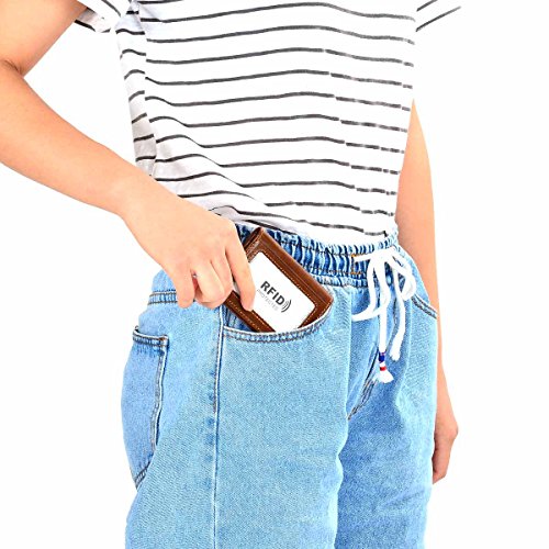 HAWEE Men's Bifold Front Pocket Wallet Genuine Leather RFID Blocking Card Billfold 5 Slots with Cash Clip, Brown