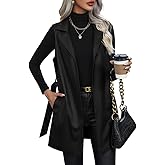 Solyinne Women's Faux Leather Long PU Vest Sleeveless Open Front PU Leather Vest Jacket with Belt