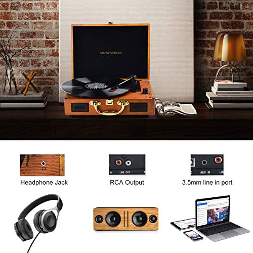 Record Player,Pareiko Turntable 3 Speed Vinyl Record Player with Stereo Speaker MP3 Recording Suitcase Design
