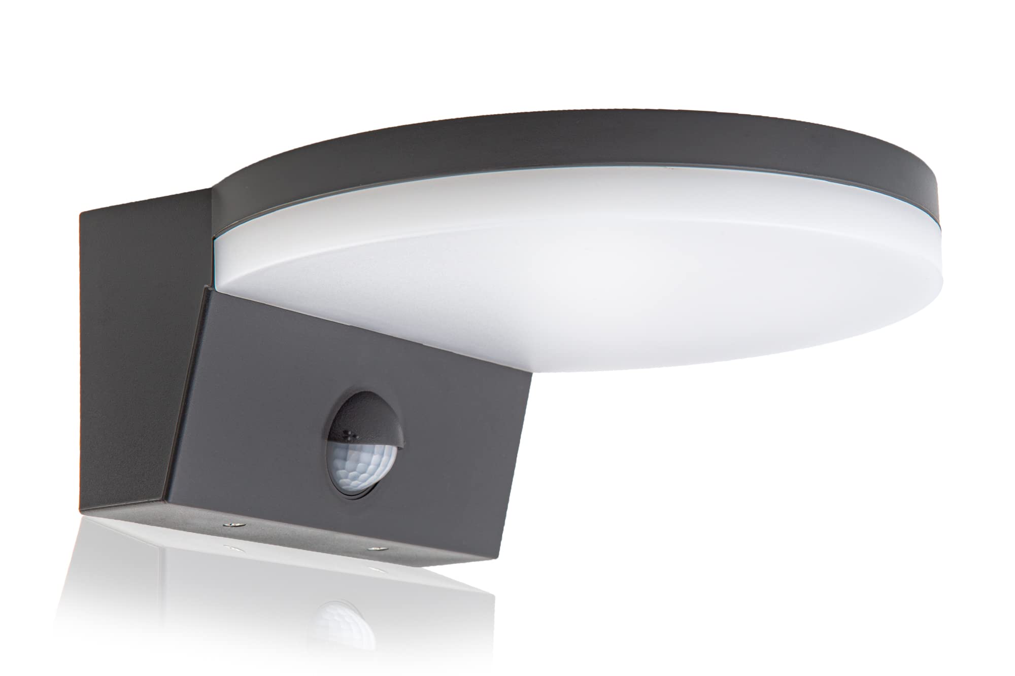 HUBER LED Wall Light with Motion Sensor 140° 15 W, 2300 lm, IP54 Protected LED Outdoor Light with Motion Sensor, Indoor Wall Light, Disk, Anthracite