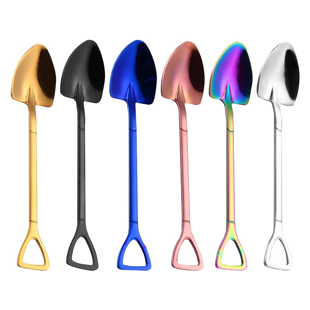 Rolin Roly 7Pcs Shovel Shape Spoons Stainless Steel Mixing Spoon Mini Rainbow Teaspoons Colourful Coffee Spoon Latte for Latte Dessert Sugar Cake Ice Cream