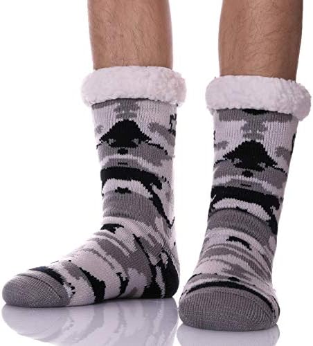 Mens Fuzzy Slipper Socks Super Soft Thick Warm Fleece Lining Knit Non Slip Thermal Winter Home Socks