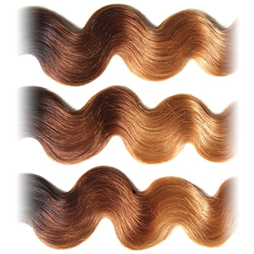Nadula 6A Grade Brazilian Virgin Wavy Ombre Body Wave 3 Bundles Cheap Human Hair Products 95-100g/pcs Remy Weave Extensions Natural Color (16 18 20, T1b/4/27)