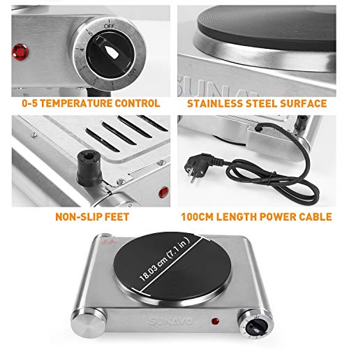 SUNAVO Electric Single Burner 1500W Hot Plate for cooking - Upgraded Version