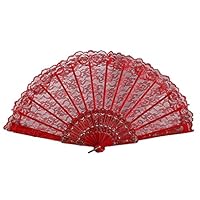 Fan-Ling Best Chinese Style Dance Wedding Party Lace Silk Folding Hand Held Flower Fan,Dance Party Pocket Gifts,Elegant Ladies Folding Fan as Dance Party Wedding Decor (red)