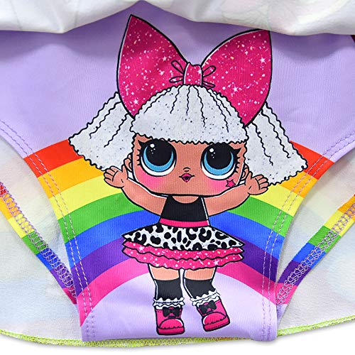 Rohero Toddler Baby Girls Swimsuits Two Piece Doll Print Ruffle Swimwear Bathing Suit for LOL Doll Surprised (140cm/ 7-8Y, Rainbow Purple 1) - Thumbnail 6