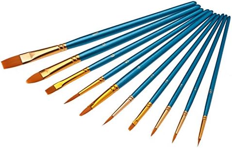 Watercolour Painting Wooden Handle Nylon Hair Oblique Flat Paintbrushes Pen Artist Acrylic Oil Painting Brush Set (Gouache pain 10)
