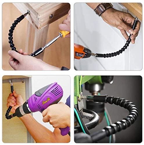 3PCS 11.6 Inches Flexible Shaft Extension Bits with 10 Drill Bit Set 1/4" Hex Head Drill Flexible Shaft for Electrical Screwdriver or Hand Drill Multi-angle Work - Thumbnail 4