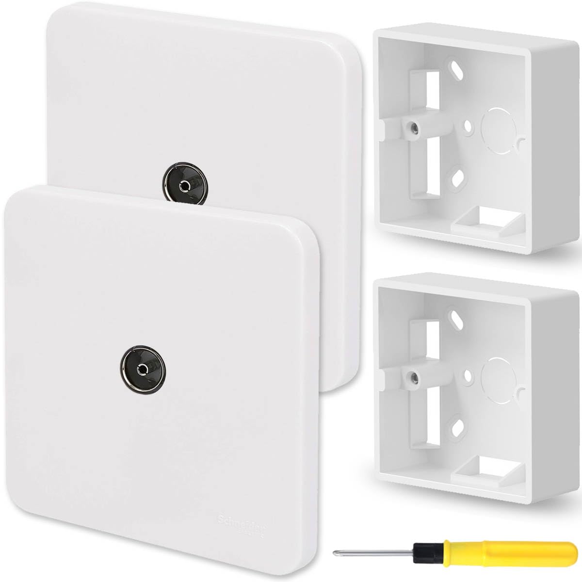 Acmerota 2Pcs Single TV/FM Socket White Coaxial Aerial Wall Socket Plate for TV or FM Connection with Surface Pattress Box
