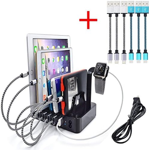 Charging Station Stand, OPAI 6 Port USB Home Use Detachable Universal Charging Station, Fast Charging Dock for iPhone, iWatch, iPad, Samsung, Tablets and Smart Phones[6 charging Cables](Black)