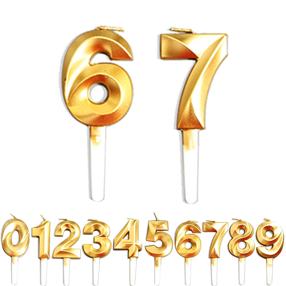 Birthday Candles, 67th/76th/6th/7th Birthday Cake Candles, Cake Decoration for Birthday Party Wedding Anniversary Graduation Party Supplies (Gold, Number 6&7) — image 1