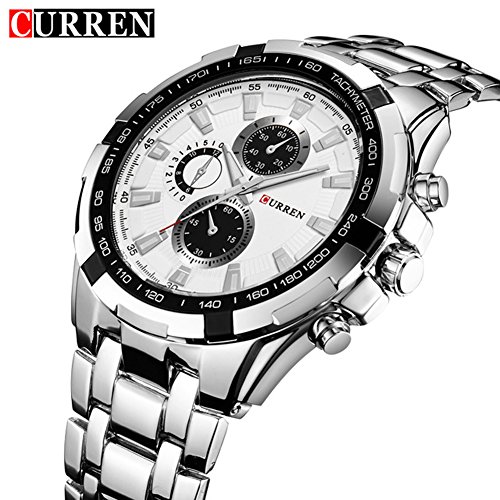 Caja Blanca del Reloj CURREN Banda de Acero Inoxidable Reloj de los Hombres analógica - Imagen 3