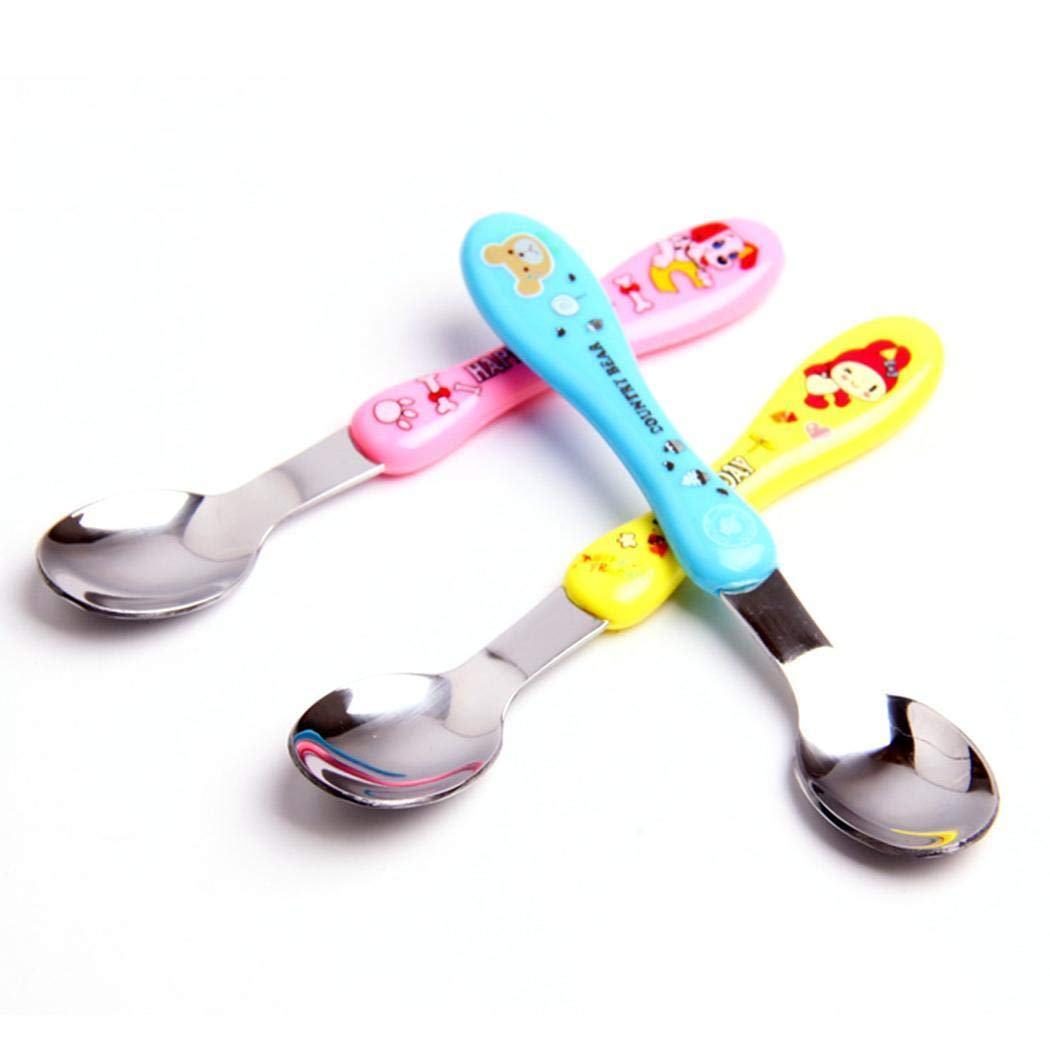 Pesters 1PC Children Baby Safety Stainless Steel Cartoon Feeding Dinner Spoon Utensils