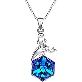 EleQueen 925 Sterling Silver Square Zodiac 12 Constellation Sign Pendant Necklace Blue Made with Austrian Crystals, Valentine's Day/Mother's Day/Christmas Jewelry Gift for Wife/Mom