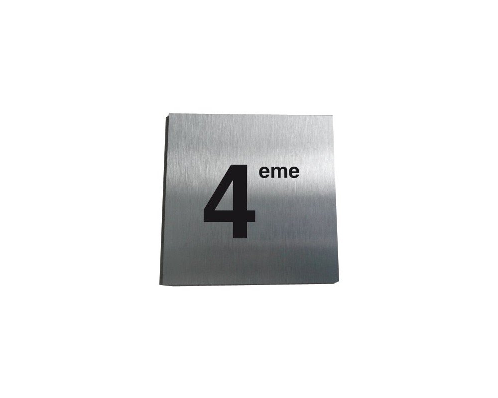 AUA SIGNALETIQUE - Plaque Aluminium Brossé 4ème Etage - 130x130 mm