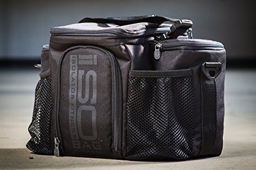 Meal-Prep-Bag-ISOBAG-3-Meal-Insulated-Lunch-Bag-Cooler-with-6-Stackable-Meal-Prep-Containers-2-Ice-Pack-ISOBRICKS-and-Shoulder-Strap-MADE-IN-USA-Blackout