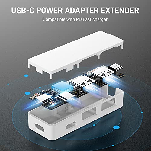 USB C Charger Plug Extender, 3 in 1 USB C Power Adapter Expander Fast Charging Compatible with PD Wall Charger USB C Plug Charger for Apple Watch,iPhone, iPad, AirPods, Macbook (Plug Not Included)