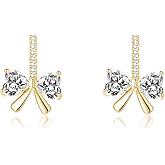 SLUYNZ 925 Sterling Silver CZ Bow Stud Earrings for Women Teens Love Bowknot Stud Earrings Drop Christmas Gifts Bow Jewelry