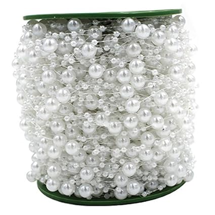 ICTRONIX 60m/Roll Perlenkette Perlenschnur Perlengirlande Hochzeit Tischdeko Rose Weiß