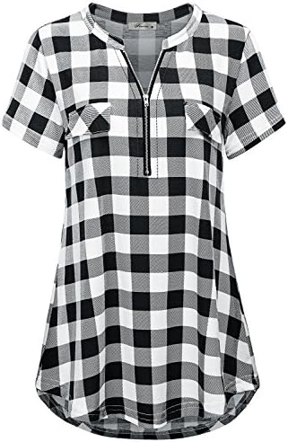 JCZHWQUWomen's Zip Up V Neck Short Sleeve Casual Tunic Shirt