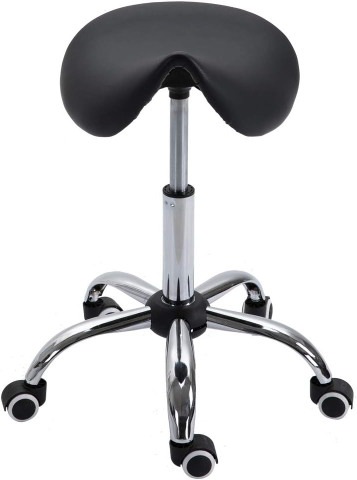 UTPO Saddle Stool Rolling Stool with Wheels Office Chair Adjustable Hydraulic Beauty Spa Salon Work Bench Bar Chair Black: Kitchen & Dining