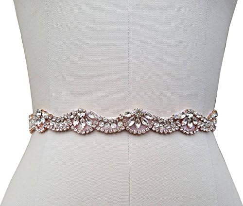 Off-White Wedding Bridal Belt with Silver/Rose Gold Crystal Rhinestones Beaded for Brides Gown (rose gold)