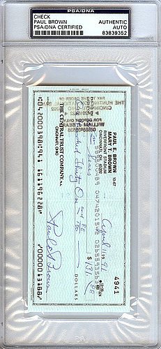 Paul Brown Signed Check Cleveland Browns - PSA/DNA Authentication - Autographed NFL Football Memorabilia
